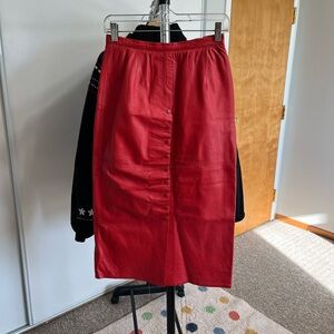Scarlet Red leather Pencil Skirt